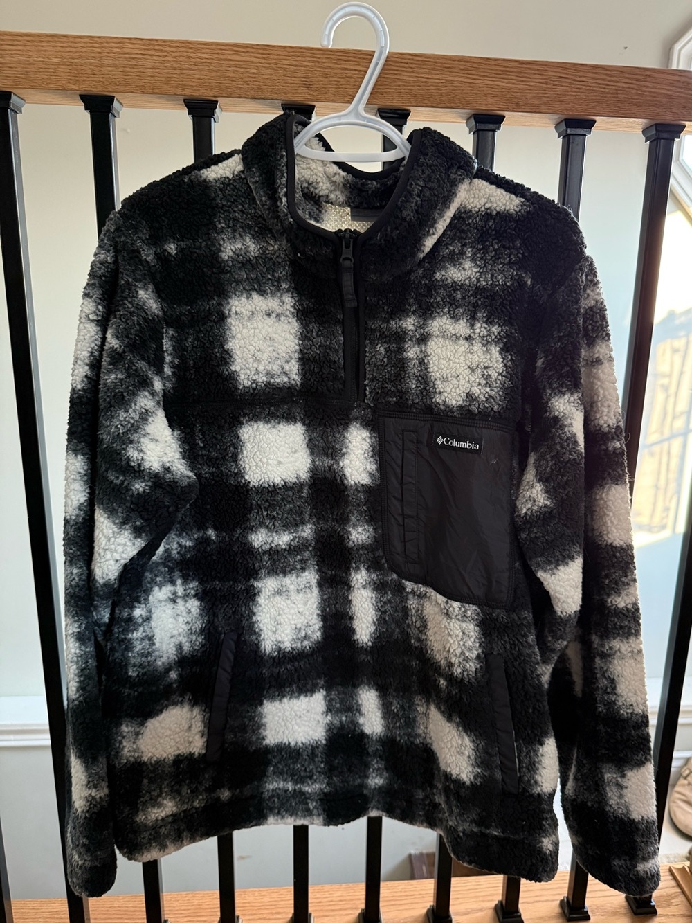 Columbia Black and White Plaid Sherpa Half-Zip Pullover
